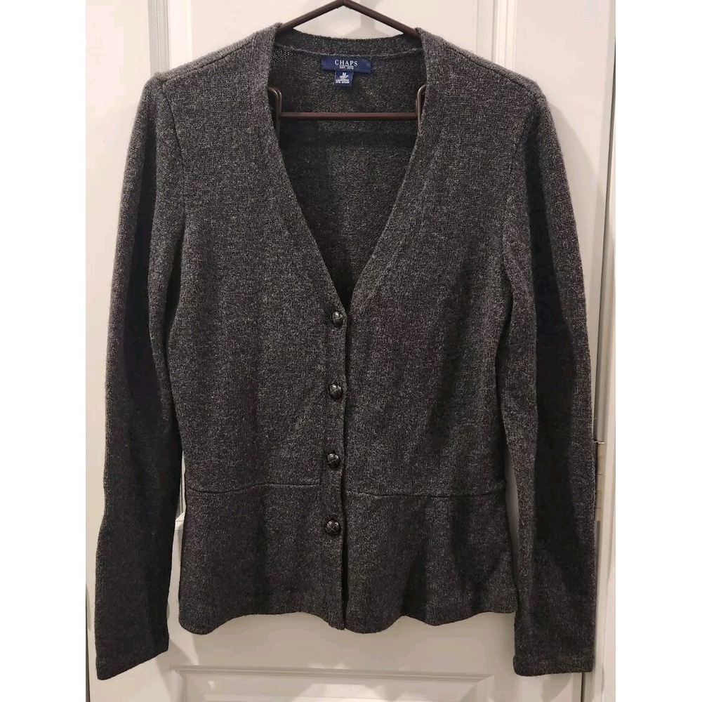 Vtg Chaps Ralph Lauren Women's Olive Lambs Wool V-Neck Cardigan Sweater Size M